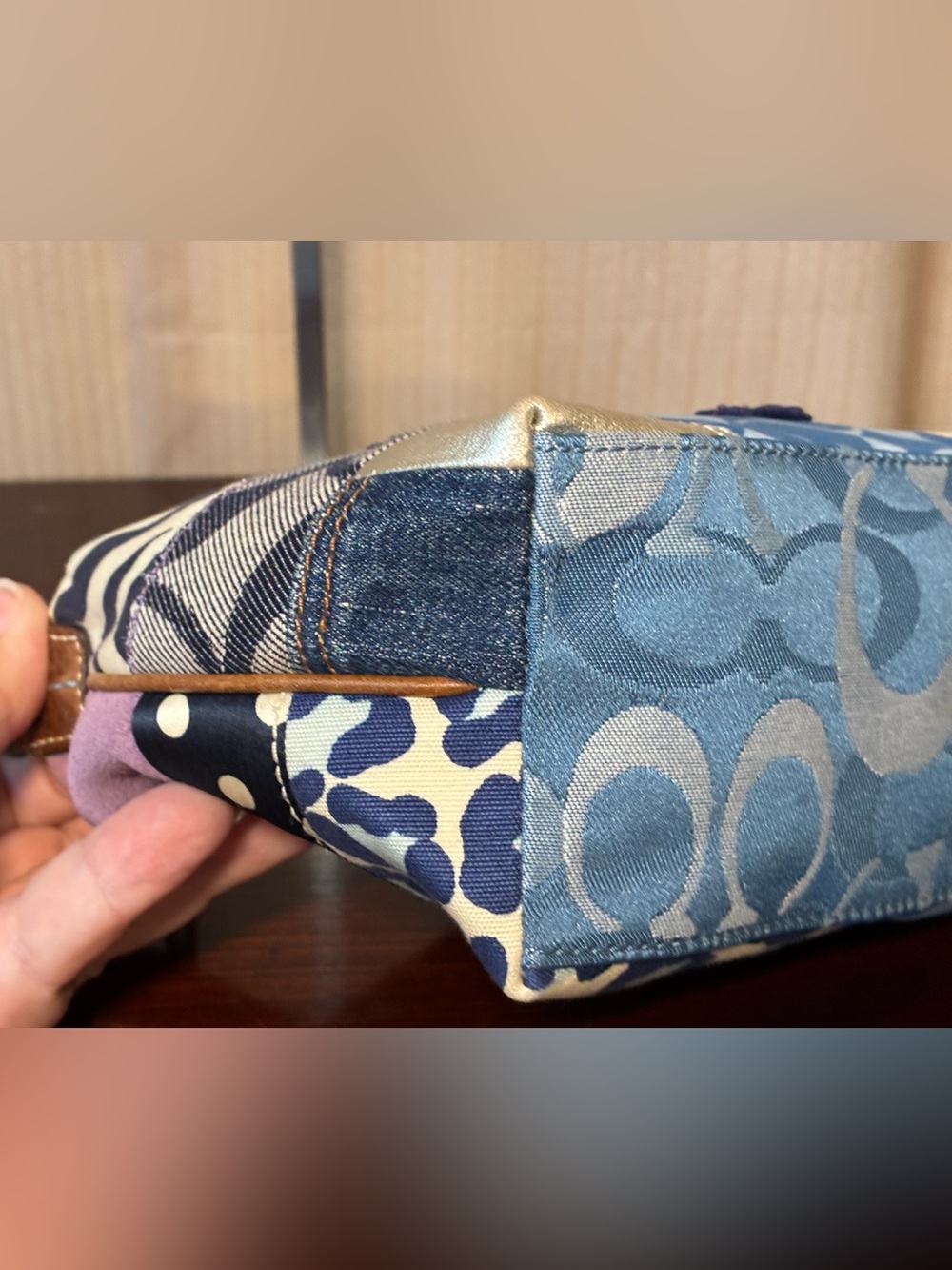 Coach Patchwork Denim and Blue Mixed-Print Shoulder Bag - Picture 3 of 6